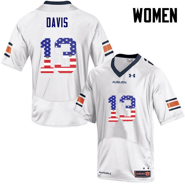 Auburn Tigers Women's Javaris Davis #13 White Under Armour Stitched College USA Flag Fashion NCAA Authentic Football Jersey IPZ0774WO